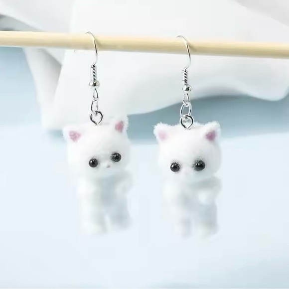 Cute Resin Flocked 3D Cat Earrings,Cartoon Animal Earrings,Holiday Party… - Picture 3 of 5
